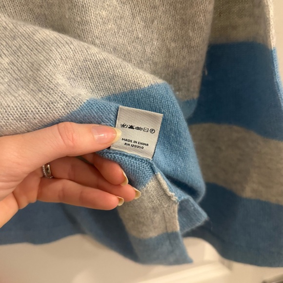 Claudia Nichole Cashmere Blue and Gray Striped Cowl Neck Sweater - Picture 8 of 8